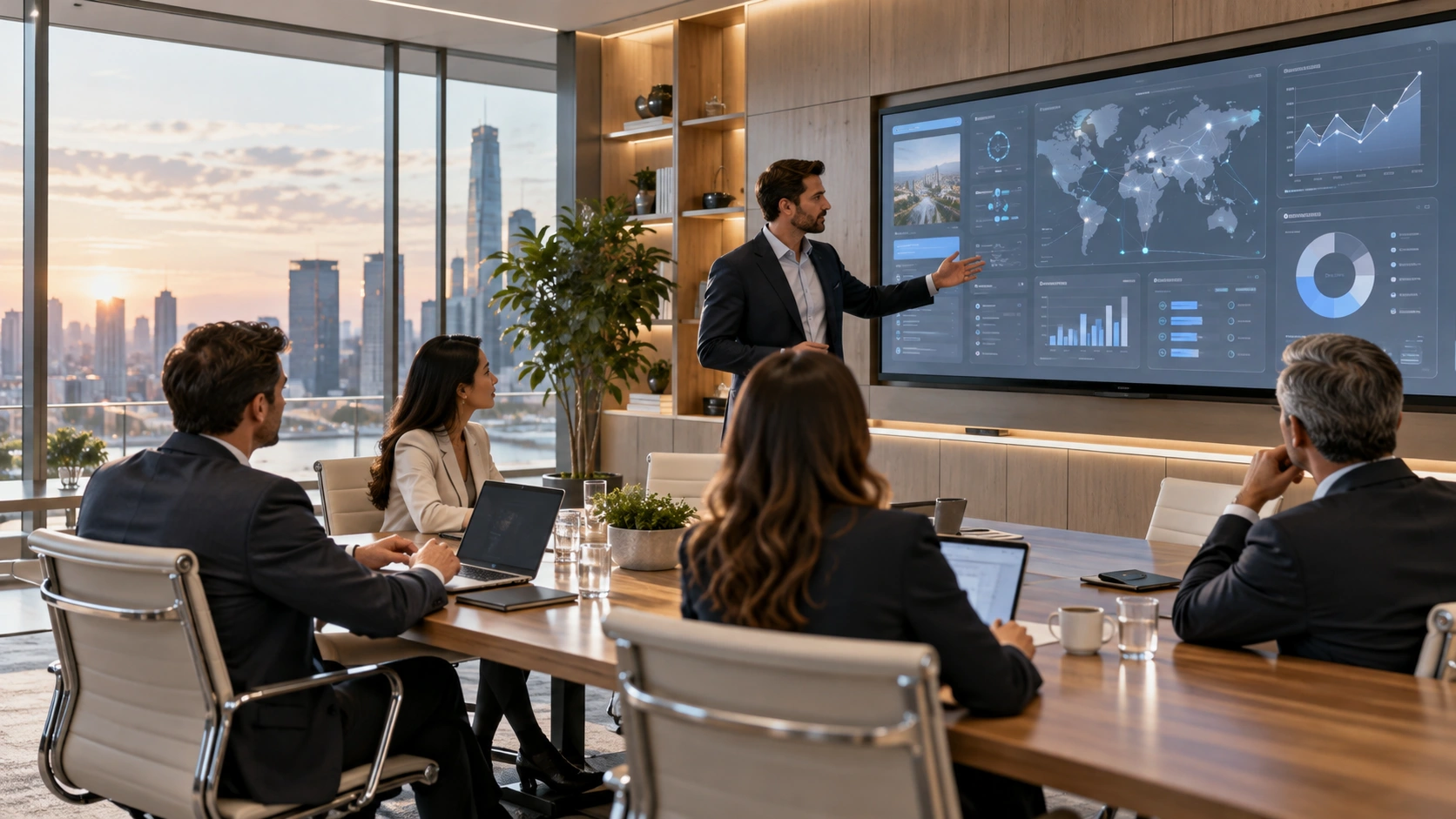 Recepción corporativa con control de acceso y cámara domo